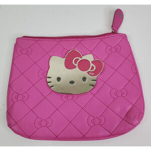 Sanrio Hello Kitty PINK Cosmetic Metal emble Pouch Bag Purse zip Closure Clutch
